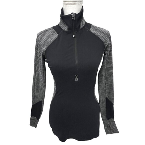 Lululemon Womens Quarter Zip Pullover Shirt Colorblock Black Gray Small Stretch